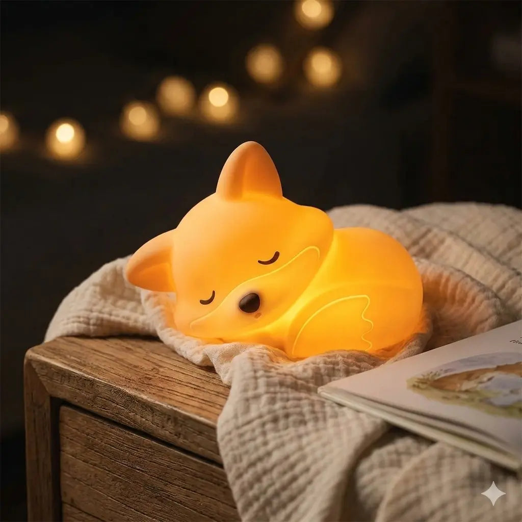 Lámpara Zorrito LED de Silicona Suave, Sensor Táctil y Recargable