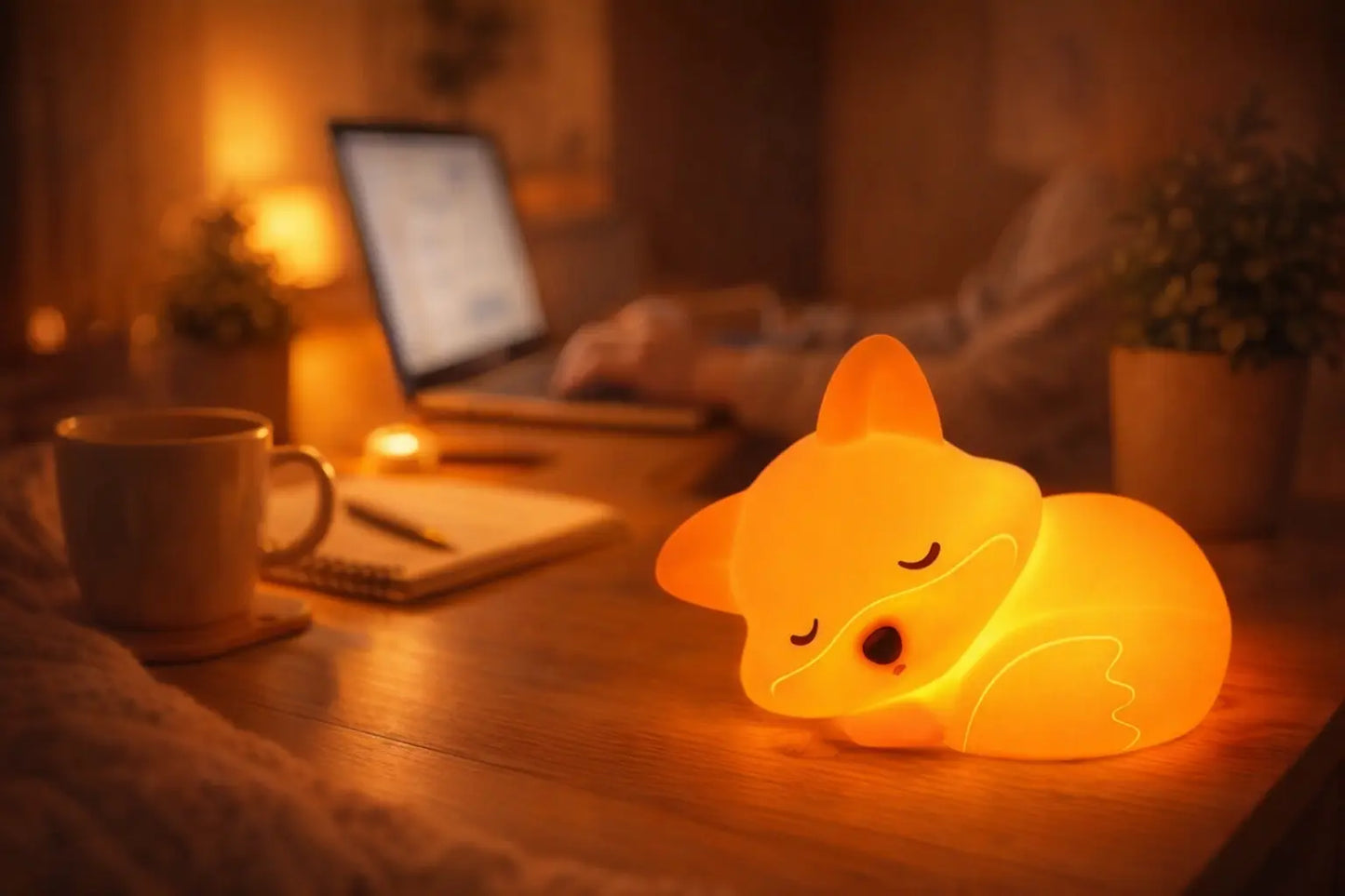 Lámpara Zorrito LED de Silicona Suave, Sensor Táctil y Recargable